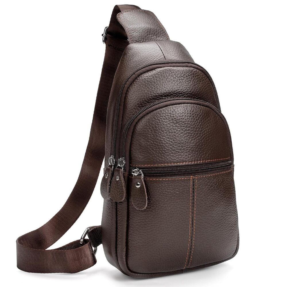 Genuine Leather Sling Crossbody Bag,Fashion Chest,Casual Shoulder Bag